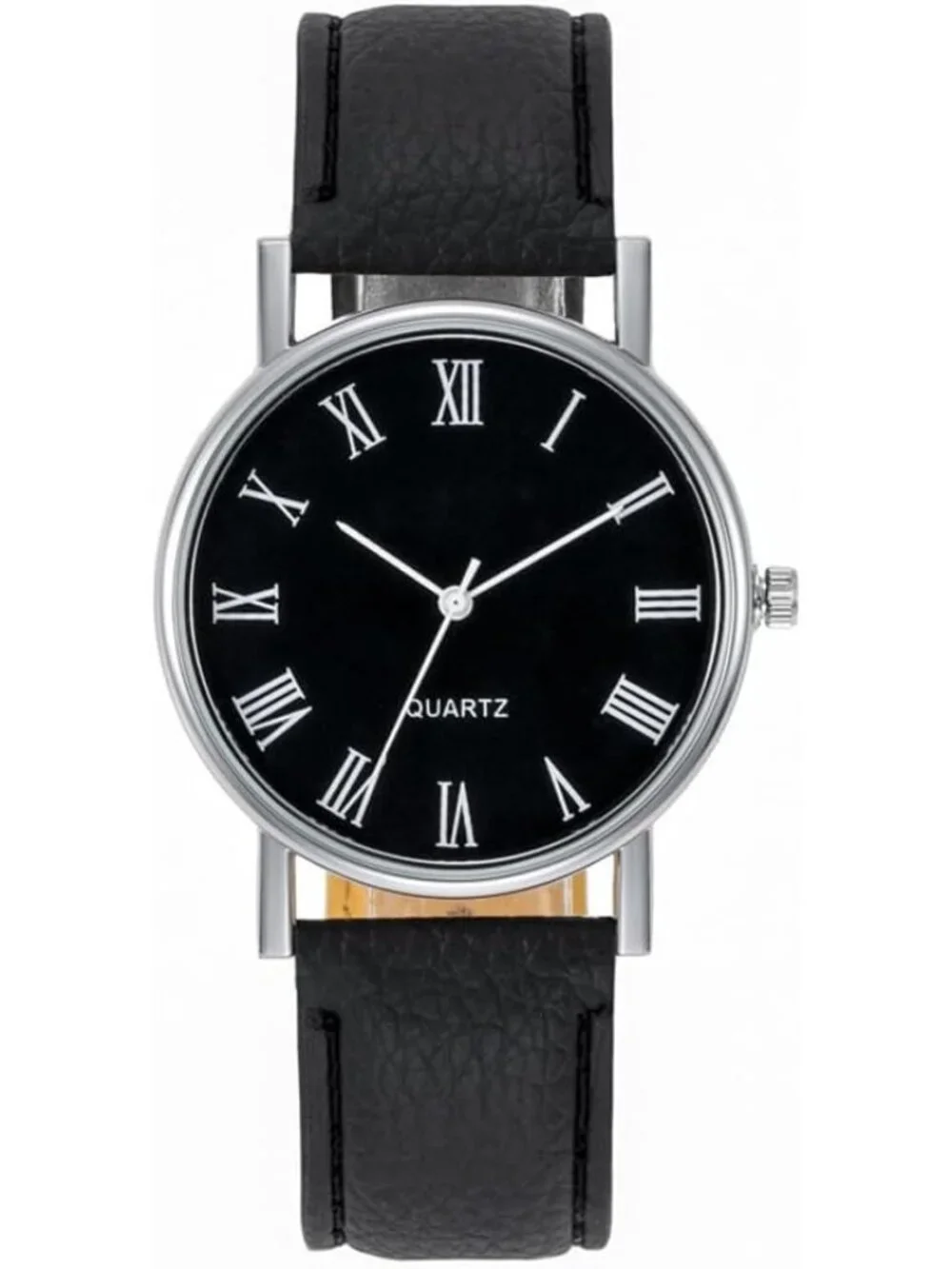 Men's Black Analog Quartz Simple Solid Leather Band Casual Classic Wrist Watch